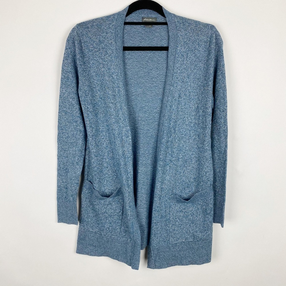 Eddie Bauer Marled Blue Knit Open‎ Front Cardigan Sweater Women's Size XS Cozy